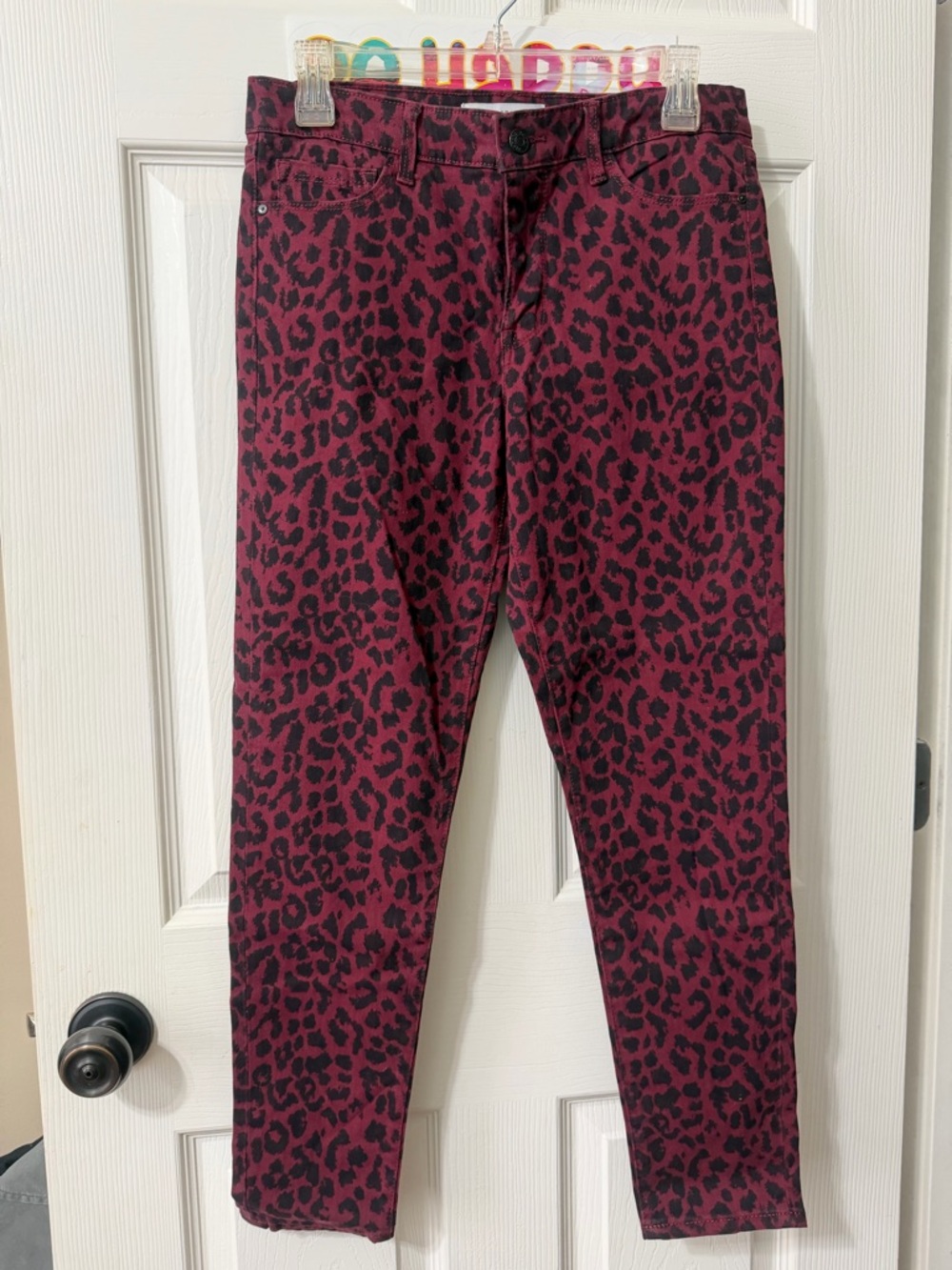 Ankle Skinny Jeans in Burgundy & Black Leopard Print